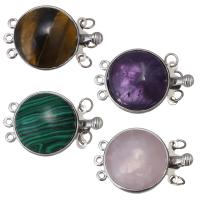 Brass Box Clasp with Gemstone Flat Round silver color plated & Approx 1.5mm 3mm Sold By PC