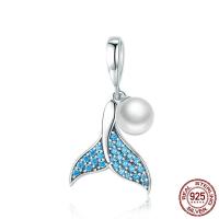 Thailand Sterling Silver Pendant with Shell Pearl Mermaid tail for woman & with cubic zirconia Approx 3-5mm Sold By PC