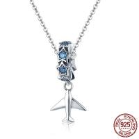 Thailand Sterling Silver European Pendant Airplane without troll & with cubic zirconia Approx 4.5-5mm Sold By PC