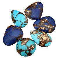 Turquoise sintéiseach Siogairlín, le Lapis Lazuli, measctha, 31-39x47-48x7-8mm, Poll:Thart 1mm, 5ríomhairí pearsanta/Lot, Díolta De réir Lot