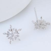 Brass Stud Earring Snowflake platinum plated for woman & with cubic zirconia nickel lead & cadmium free 10mm Sold By Pair