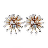 Zinc Alloy Stud Earring with Plastic & Plastic Pearl Flower gold color plated for woman & with rhinestone nickel lead & cadmium free Sold By Pair