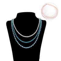 Sladkovodní Pearl mosaz řetěz náhrdelník, mosaz jarní prsten spona, Brambor, různé materiály pro výběr & pro ženy & 3-pramenné, více barev na výběr, 5x4mm, Prodáno za Cca 22 inch Strand