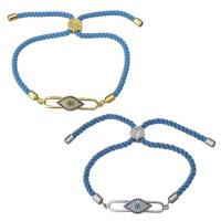 Nylon Cord Bracelet with Brass plated Unisex & evil eye pattern & adjustable & micro pave cubic zirconia 3mm Sold Per Approx 6-8 Inch Strand