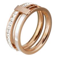 Roestvrij staal Finger Ring, met strass klei pave & White Shell, rose goud plated, voor vrouw & met strass, 8mm, Maat:8, Verkocht door PC