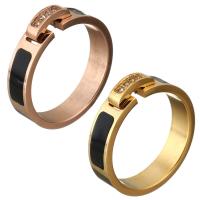 Roestvrij staal Finger Ring, met Hars, Ronde, plated, voor vrouw & met strass, meer kleuren voor de keuze, 5mm, Maat:9, Verkocht door PC