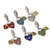 European Style Zinc Alloy Dangle Beads Flat Heart plated without troll & with rhinestone lead & cadmium free Approx 5mm Sold By Bag