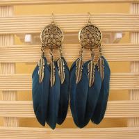 Zinc Alloy Tassel Earring with Feather Feather antique bronze color plated for woman lead & cadmium free 120mm Sold By Pair