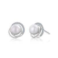 925 Sterling Silver Stud Earring with Shell Pearl micro pave cubic zirconia & for woman Sold By Pair