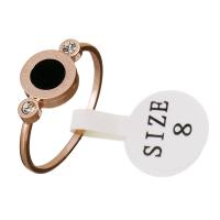 Stainless Steel Finger Ring with Resin Flat Round rose gold color plated with roman number & for woman & with rhinestone 8.5mm 1.5mm US Ring Sold By PC