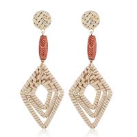 Zinc Alloy Drop Earring with Rattan & Wood gold color plated for woman nickel lead & cadmium free Sold By Pair