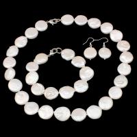 Natural Cultured Freshwater Pearl Jewelry Sets bracelet & earring & necklace brass lobster clasp brass earring hook Button Shape for woman white 10-11mm Length Approx 17 Inch Approx 7.5 Inch Sold By Set