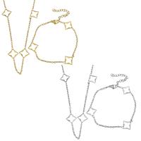 Stainless Steel smycken Ställer, tröja kedja halsband & armband, ROSTFRITT STÅL, med 2Inch extender kedja, Rhombus, plated, oval kedja & för kvinna, fler färger för val, 13x13mm, 2mm, 13x13mm, 2mm, Längd Ca 23 inch, Ca 7 inch, Säljs av Ställ