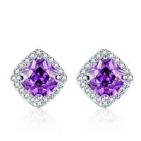 925 Sterling Silver Stud Earrings Rhombus for woman & with cubic zirconia Sold By Pair