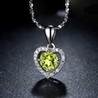 925 Sterling Silver Pendant with Peridot Stone Heart natural with cubic zirconia Approx 3-5mm Sold By PC