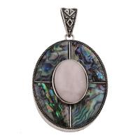 Rose Quartz Pendant with Abalone Shell Paper & Zinc Alloy Flat Oval antique silver color plated Approx Sold By Bag