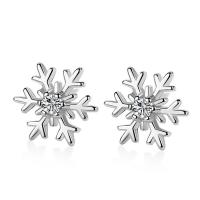 925 Sterling Silver Stud Earrings Snowflake for woman & with cubic zirconia Sold By Pair
