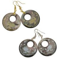 Shell Earrings Stainless Steel with Abalone Shell Flat Round plated for woman 53mm 30mm Sold By Pair