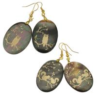 Shell Earrings Brass with Abalone Shell Flat Oval gold color plated & for woman 58mm Sold By Pair