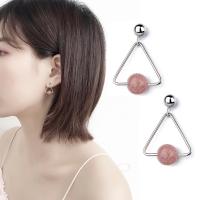 Brass Drop Earring with Strawberry Quartz platinum plated for woman 15mm Sold By Pair