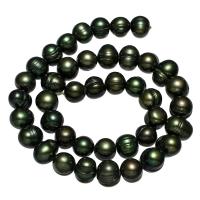 Bulvių išauginti gėlavandenių perlų karoliukai, Gėlo vandens perlų, Bulvė, tamsiai žalia, 10-11mm, Skylė:Apytiksliai 0.8mm, Parduota už Apytiksliai 15 Inch Strand