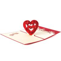 Tarjeta de felicitación, Papel, Corazón, palabra te amo, hecho a mano, con el sobre & Efecto 3D, 100x150mm, Vendido por UD