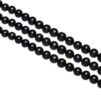 Ronde Gekweekte Zoetwater Parel kralen, zwart, 9-10mm, Gat:Ca 0.8mm, Per verkocht Ca 14 inch Strand