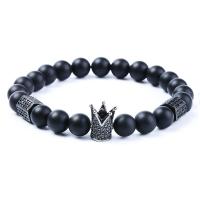 Agate Bracelet with Brass Crown gun black plated Unisex & micro pave cubic zirconia 8mm Length Approx 7.6 Inch Sold By Lot