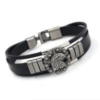 Leather Cord Bracelet with Zinc Alloy silver color plated Unisex & multi-strand Length Approx 8.26 Inch Sold By Lot