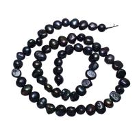 Brambor pěstované sladkovodní perle, Sladkovodní Pearl, černý, 6-7mm, Otvor:Cca 0.8mm, Prodáno za Cca 14.5 inch Strand