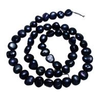 Bulvių išauginti gėlavandenių perlų karoliukai, Gėlo vandens perlų, Bulvė, juodas, 7-8mm, Skylė:Apytiksliai 0.8mm, Parduota už Apytiksliai 14.5 Inch Strand