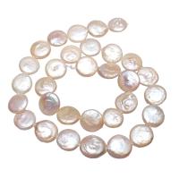 Coin odlad sötvattenspärla pärlor, Freshwater Pearl, Flat Round, naturlig, rosa, 12-13mm, Såld Per Ca 15 inch Strand