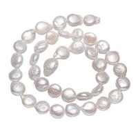Coin odlad sötvattenspärla pärlor, Freshwater Pearl, Flat Round, naturlig, vit, 9-10mm, Hål:Ca 0.8mm, Såld Per Ca 15.3 inch Strand