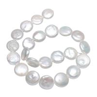 Coin odlad sötvattenspärla pärlor, Freshwater Pearl, Flat Round, naturlig, vit, 16-18mm, Hål:Ca 0.8mm, Såld Per Ca 15.3 inch Strand
