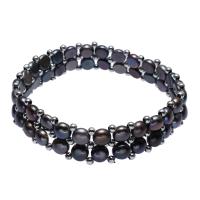 Freshwater Cultured Pearl Bracelet Brass with Freshwater Pearl Flat Round gun black plated mixed colors nickel lead & cadmium free 6-7mm Approx 3-4mm Sold Per Approx 6.5 Inch Strand