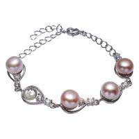 Freshwater Cultured Pearl Bracelet Brass with Freshwater Pearl platinum plated adjustable & for woman & with rhinestone nickel lead & cadmium free Sold Per Approx 5.5 Inch Strand