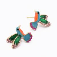 Zinc Alloy Stud Earring Animal gold color plated for woman & enamel & with rhinestone nickel lead & cadmium free Sold By Lot