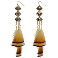 Zinc Alloy Tassel Earring with Feather antique gold color plated folk style & for woman nickel lead & cadmium free 135mm Sold By Pair
