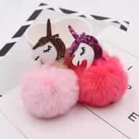Plush Key Chain with PU Leather & Iron Unicorn gold color plated cute nickel lead & cadmium free 80mm Sold By PC