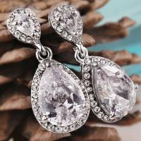 Zinc Alloy Drop Earrings iron post pin Teardrop silver color plated micro pave cubic zirconia & with rhinestone lead & cadmium free Sold By Pair