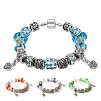 Zinc Alloy European Bracelet with Lampwork silver color plated & snake chain & for woman & with rhinestone Sold By Strand