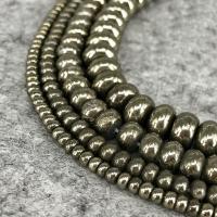Goldene Pyrit Perlen, flache Runde, verschiedene Größen vorhanden, Bohrung:ca. 1mm, verkauft von Strang