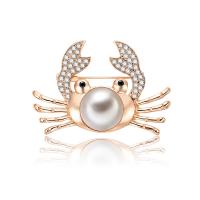 Zinc Alloy Brooch with Freshwater Pearl Crab rose gold color plated micro pave cubic zirconia Sold By PC