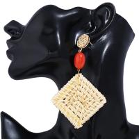 Brass Drop Earring with Rattan Squaredelle gold color plated for woman nickel lead & cadmium free Sold By Pair
