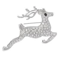 Brass Brooch with Cubic Zirconia Deer platinum plated Unisex nickel lead & cadmium free Sold By PC