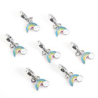 European Style Zinc Alloy Dangle Beads Rainbow silver color plated enamel multi-colored lead & cadmium free Approx 5mm Sold By Bag