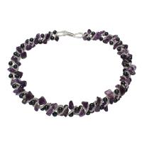Natural Freshwater Pearl Necklace with Glass Seed Beads & Amethyst brass magnetic clasp Potato February Birthstone purple 6-7mm 5-11mm Sold Per Approx 16.5 Inch Strand