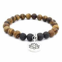 Tiger Eye Bracelet with Lava & Zinc Alloy Unisex 8mm Length Approx 7.4 Inch Sold By Lot