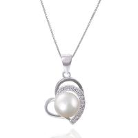 925 sterline d'argento pendente, with perla in plastica, Cuore, placcato color argento, con strass, 12.3x22.2mm, Foro:Appross. 3-5mm, Venduto da PC