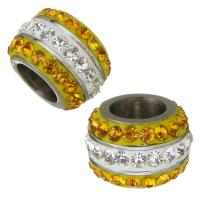 Stainless Steel Large Hole Bead with Rhinestone Clay Pave Wheel original color Approx 8mm Sold By PC